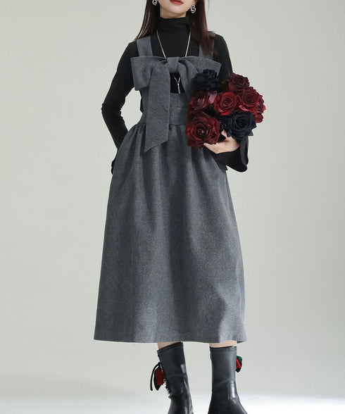Bow Strap Wool Dress